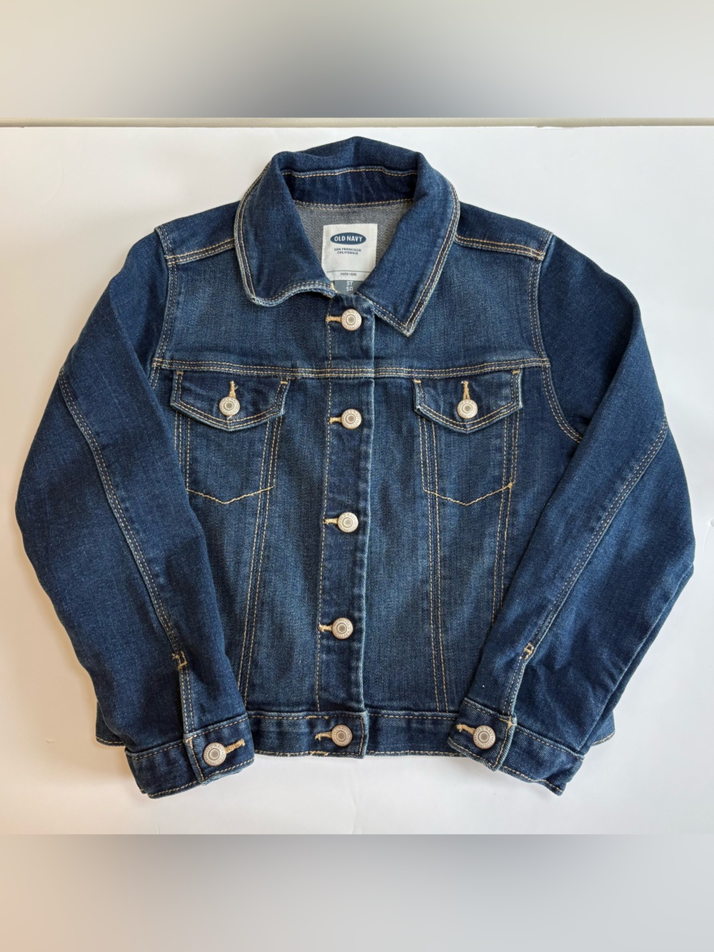 Old Navy Girls’ Denim Jacket Dark Wash Button-Up Long Sleeve Size 5T, Fall